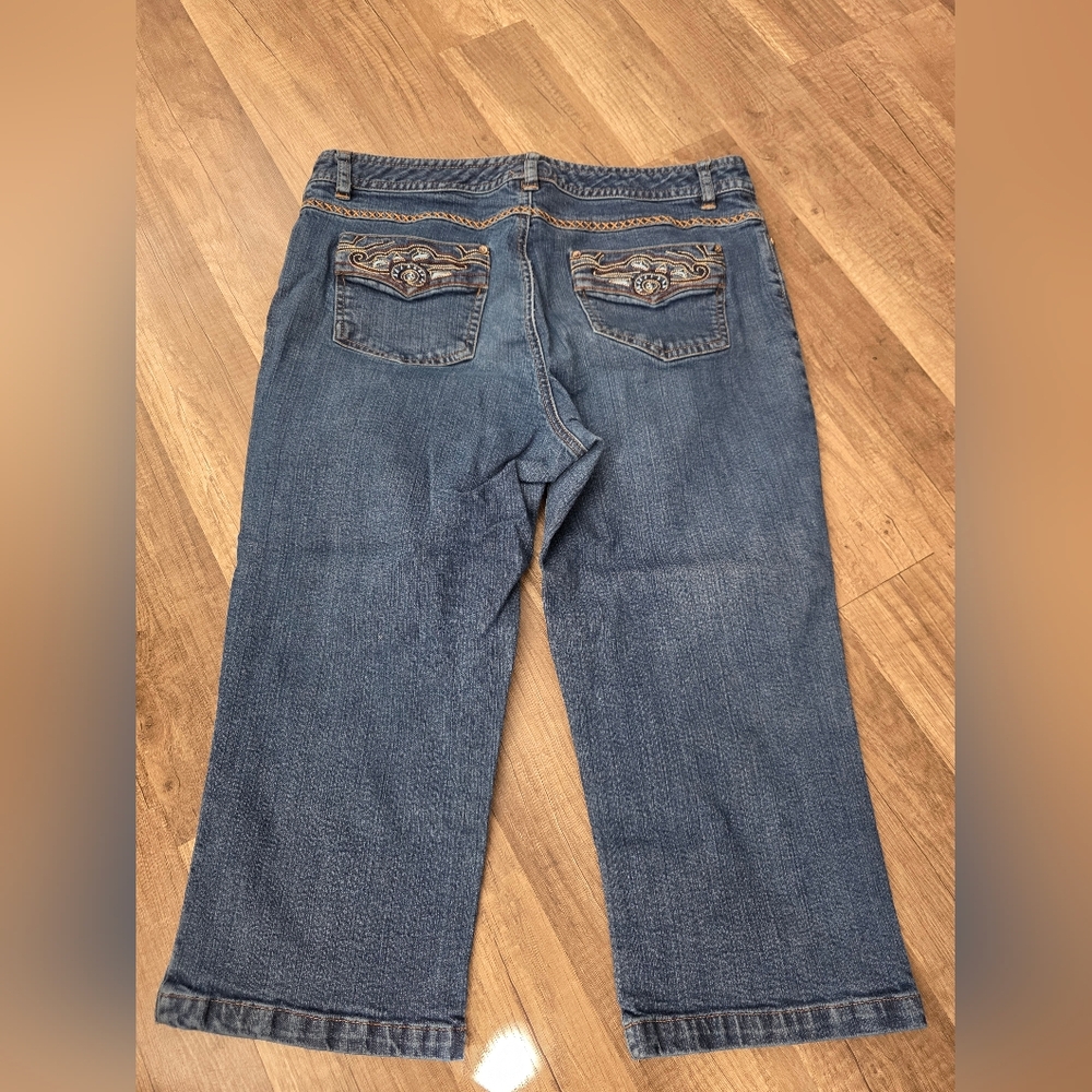 Vintage Y2K 90s TRIBAL JEANS Western Capri Stretch Pants 2000s Cowboy